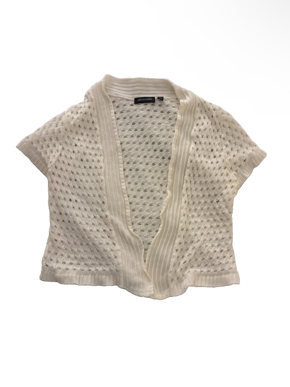 Notations White Open-Knit Short Sleeve Cardigan
